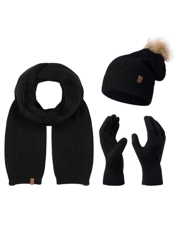 Rock Creek Schal Mütze Handschuhe Set in Schwarz