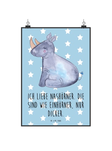 Mr. & Mrs. Panda Bild Einhorn Nashorn mit Spruch in Blau Pastell