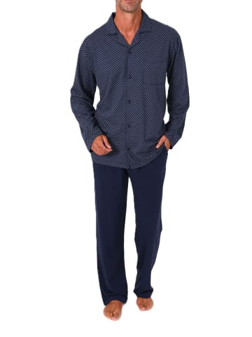 NORMANN Langarm Schlafanzug Pyjama zum durchknöpfen - 86526 in marine