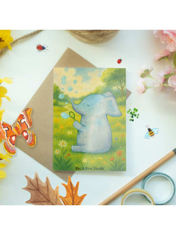 Mr. & Mrs. Panda Klappkarte Elefant Seifenblasen Design ohne Spruch in Weiß