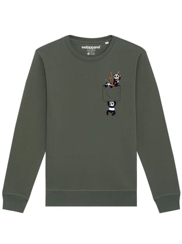 wat? Apparel Sweatshirt Pocket Pandas in Khaki