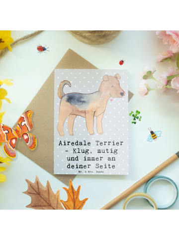 Mr. & Mrs. Panda Klappkarte Airedale Terrier mit Spruch in Grau Pastell