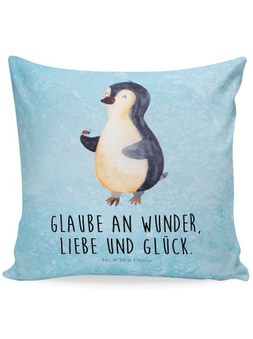 Mr. & Mrs. Panda Kissen Pinguin Marienkäfer mit Spruch in Eisblau