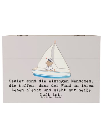 Mr. & Mrs. Panda Holzkiste Segeln Lebenswind mit Spruch in Grau Pastell
