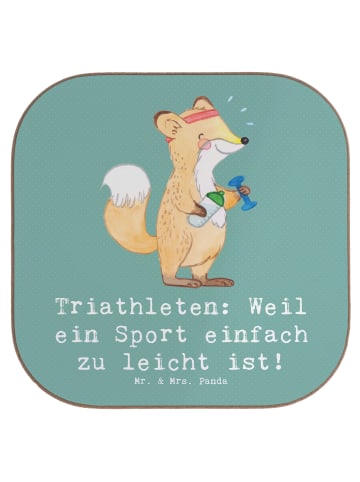 Mr. & Mrs. Panda Tischschoner Triathlon Helden mit Spruch in Meeresbrise