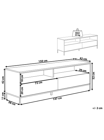 Beliani TV-Möbel SYDNEY in Weiß/Schwarz - (W) 150 x (H) 52 x (L) 42 cm