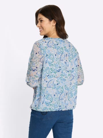 Sieh an! Schlupfbluse in himmelblau-ecru-bedruckt