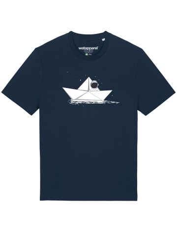 wat? Apparel T-Shirt Astronaut in paper boat in Dunkelblau