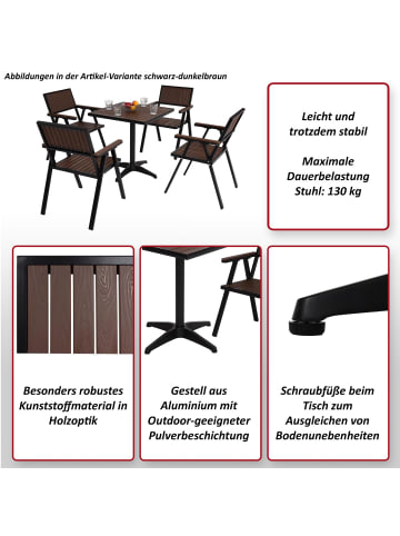 MCW 4er-Set Gartenstuhl und 1 Gartentisch J95, Schwarz, dunkelbraun