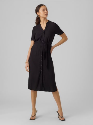 Vero Moda Midi Blusen Kleid Kurzarm Tunika Dress VMVICA in Schwarz