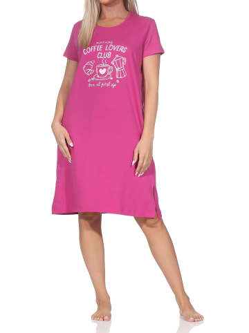 NORMANN Kurzarm Nachthemd Kaffee Motiv Übergröße in beere