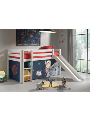 58 aufm Kessel KINDERBETT mit Rutsche Karolina Massivholz Weiß Textilset Spaceman