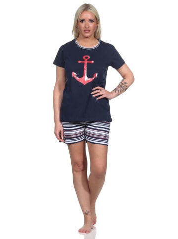 NORMANN Shorty Pyjama Anker und gestreiften Shorts - 74903 in navy