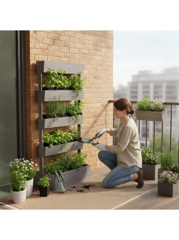 relaxdays Vertikalbeet "5 Kästen" in Grau - (B)80 x (H)180 x (T)48 cm