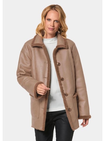 GOLDNER Kuschelige Longjacke in Lederoptik in milchkaffee