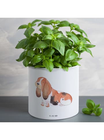 Mr. & Mrs. Panda Blumentopf Hund Basset Hound ohne Spruch in Weiß