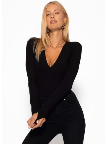 SASSYCLASSY Langarm Body mit V-Ausschnitt in Schwarz