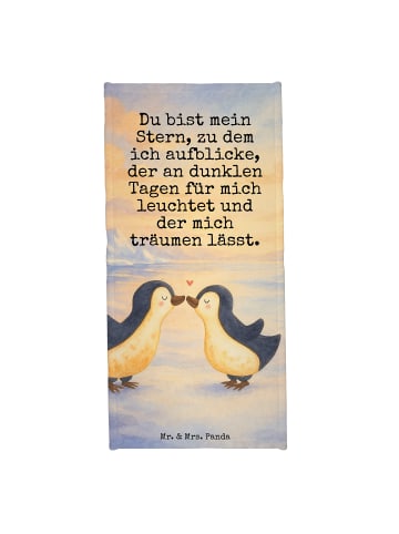 Mr. & Mrs. Panda Strandhandtuch Pinguin Liebe Design mit Spruch in Grau Pastell