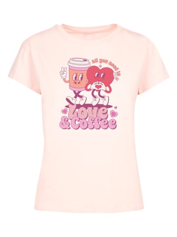 F4NT4STIC Ladies Box Tee Love and Coffe Valentinstag in pink
