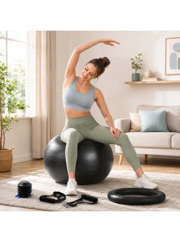 relaxdays Gymnastikball Set in Schwarz - Ø 65 cm