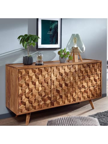 KADIMA DESIGN Massivholz-Sideboard in Sheesham, Türen & Schubladen, 138x76x45 cm