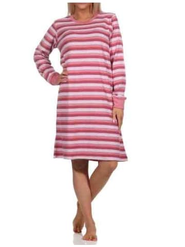 NORMANN Frottee Nachthemd langarm Bündchen Streifenoptik - 88970 in altrose