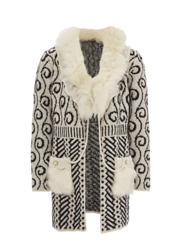 faina Damen Strickjacke in Wollweiss Schwarz