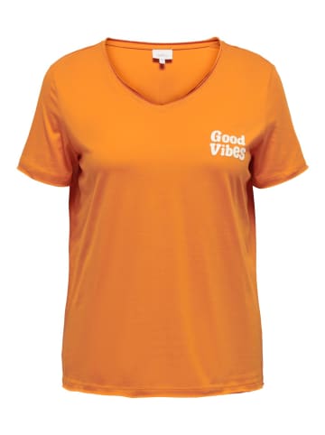 ONLY Carmakoma Bedrucktes Spruch T-Shirt Übergröße Plus Size Top CARQUOTE in Orange