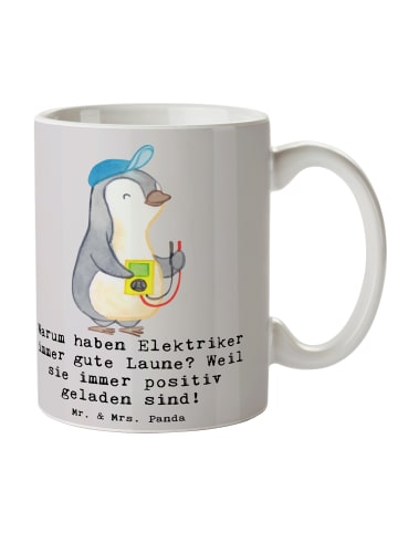 Mr. & Mrs. Panda Geschenktasse Positiver Elektriker mit Spruch in Grau Pastell