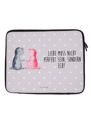 Mr. & Mrs. Panda Laptop Tasche Axolotl Liebe mit Spruch in Grau Pastell