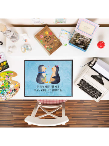 Mr. & Mrs. Panda schreibmatte Pinguin Pärchen mit Spruch in Eisblau