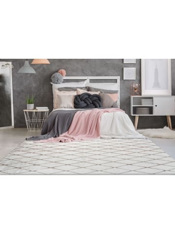 Kayoom Wohnzimmer Teppich – Hochflorteppich Vivica 225 in weiß - taupe - rechteckig