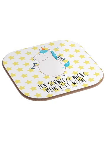 Mr. & Mrs. Panda Flaschenuntersetzer Einhorn Fitness mit Spruch in Weiß