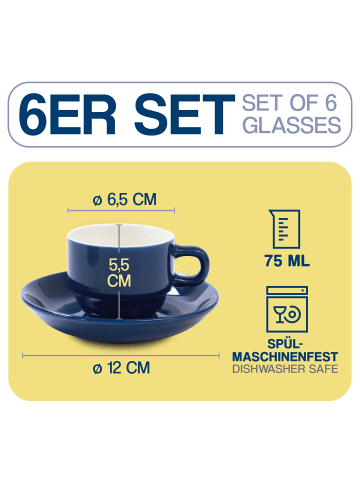 Cosumy Espressotassen mit Ständer 6er Set inkl. Untertassen - Stapelbar -