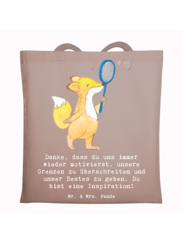 Mr. & Mrs. Panda Tragetasche Badminton Trainerin Inspiration mit... in Braun Pastell