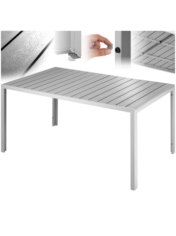 tectake Outdoor Tisch Aluminium, Holzoptik, wetterfest, höhenverstellbare Füße
