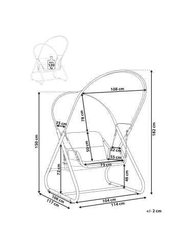 Beliani Gartenschaukel SOLAGNA in Grau - (W) 114 x (H) 182 x (L) 117 cm