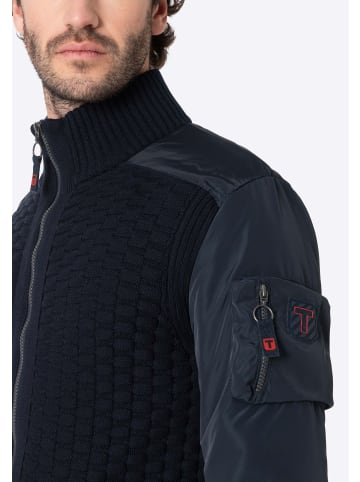 Timezone Strick-Bomberjacke 3D-Schachbrettmuster Turtleneck in Dunkelblau