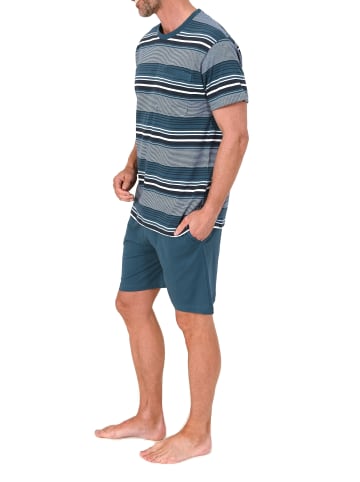 NORMANN Kurzarm Schlafanzug Pyjama Shorty Streifen in blau
