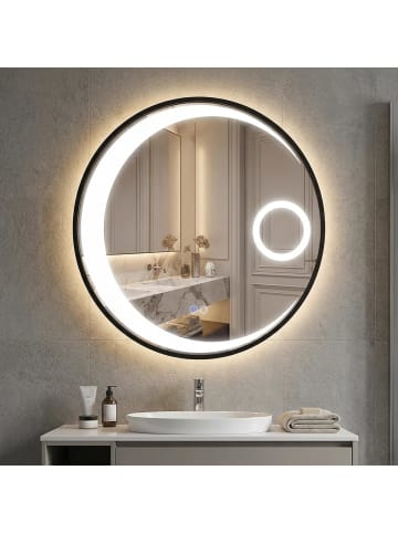 COSTWAY Runder Spiegel mit Beleuchtung 60cm in Schwarz