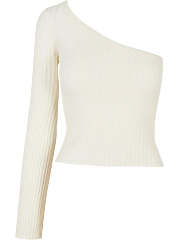 Urban Classics Urban Classics Damen Ladies Short Rib Knit One Sleeve Sweater in whitesand