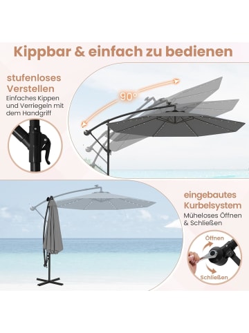 COSTWAY 350 cm Sonnenschirm mit Ständer & LED in Anthrazit