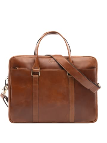 SID & VAIN Leder-Laptoptasche 15" echt Leder groß | 15 Zoll Laptop Fach hell-braun in braun