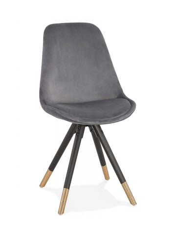 KADIMA DESIGN Designerstuhl aus Holz mit Samtbezug | Grau Gold Schwarz in Anthrazit