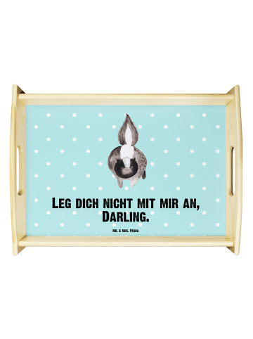 Mr. & Mrs. Panda Serviertablett Stinktier Angriff mit Spruch in Türkis Pastell