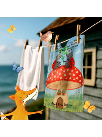 Mr. & Mrs. Panda Handtuch Marienkäfer Fliegenpilz Design mit Spruch in Weiß