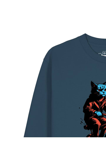 wat? Apparel Sweatshirt Katze auf Fahrrad in Petrol