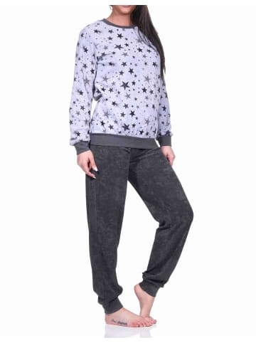 NORMANN Frottee Pyjama Schlafanzug Bündchen Sterne Design - 69385 in Grau