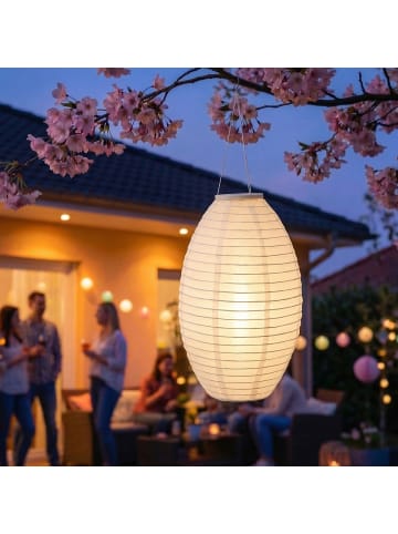 MARELIDA LED Solar Lampion oval Gartenlampion H: 33cm weiß