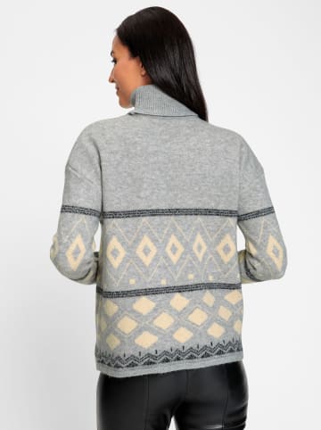Heine Jacquard-Pullover in grau-sand-gemustert